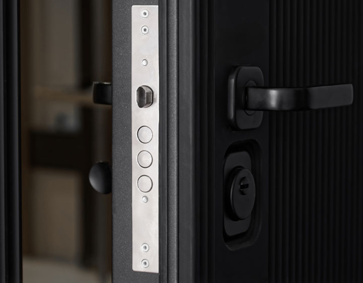 Industrial steel fire-rated door in a commercial building