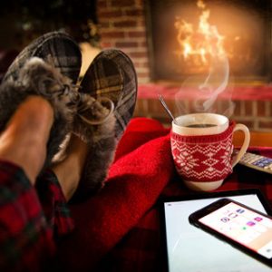 Relaxing in front of a woodburning stove